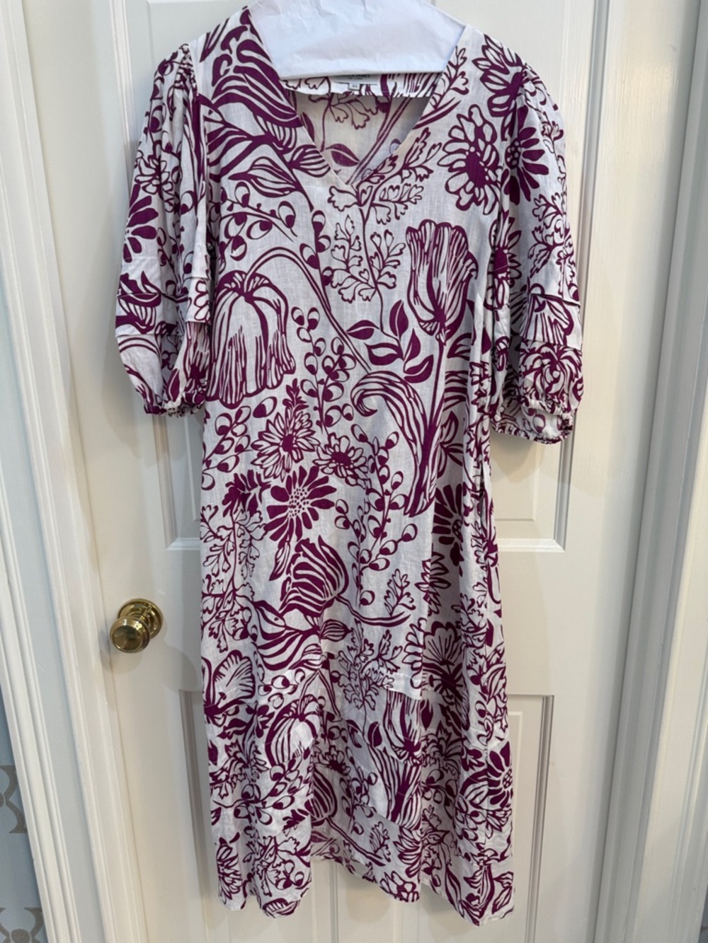 V-Neck Midi Dress with Maroon Floral Print on Cream